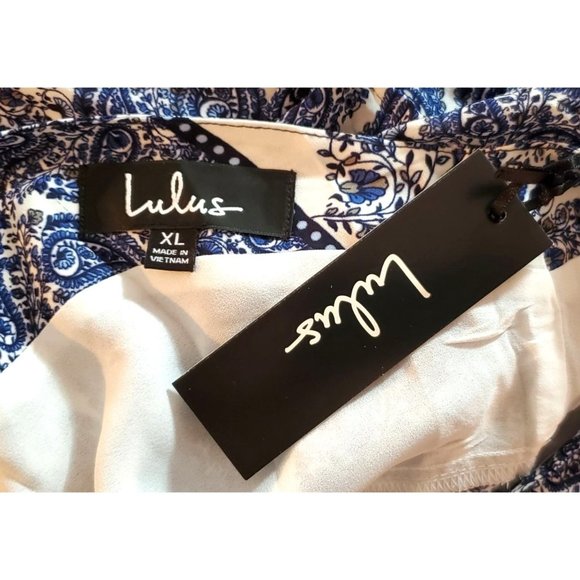Lulus NWT Taj Mahal Tour Dress Blue/White Paisley Print Shift V-Cut Open Back XL - Picture 9 of 9